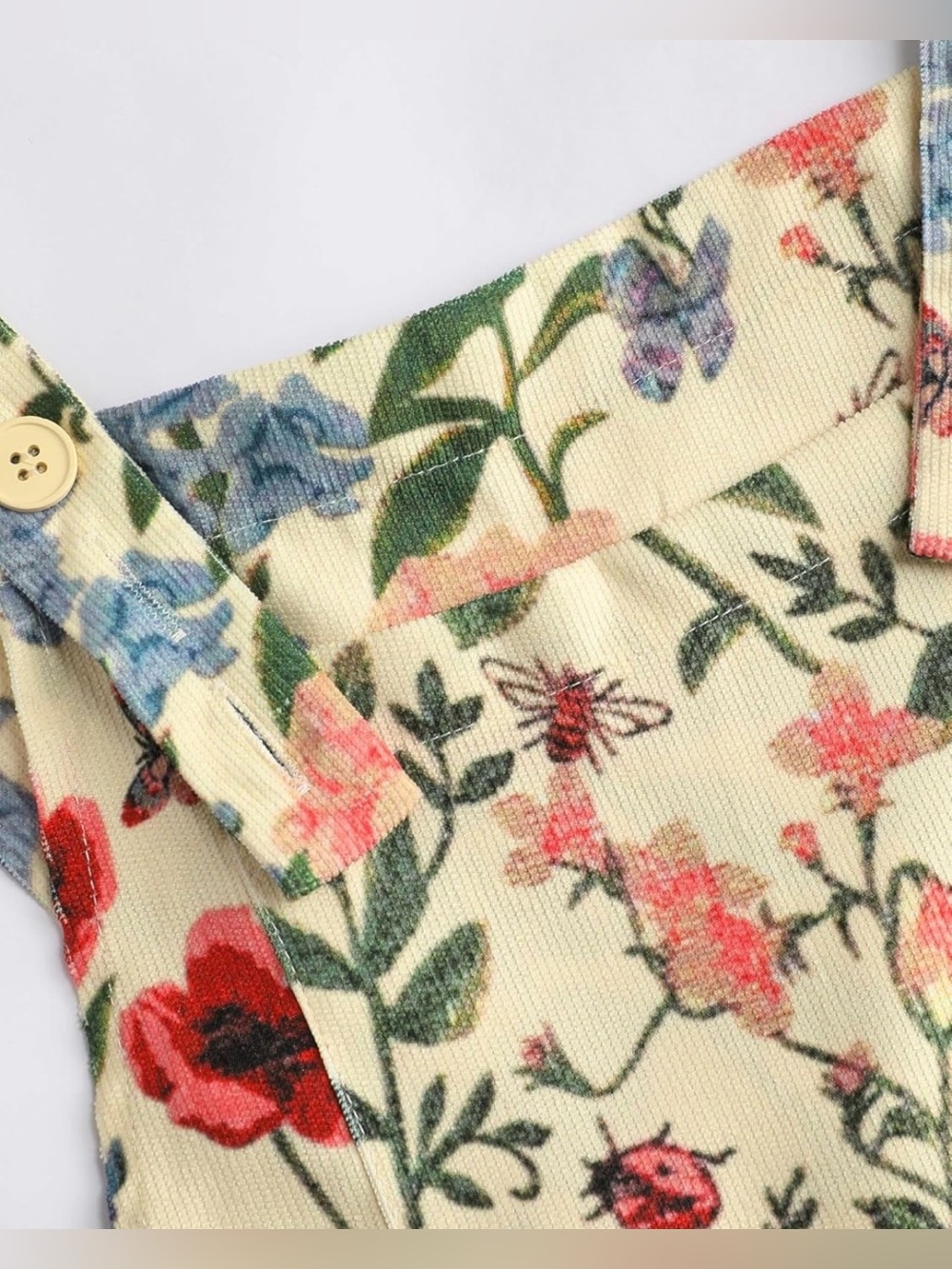 Cider Overalls Wide Leg 3XL Lightweight Corduroy Cream Floral & Bug Print - Picture 2 of 11